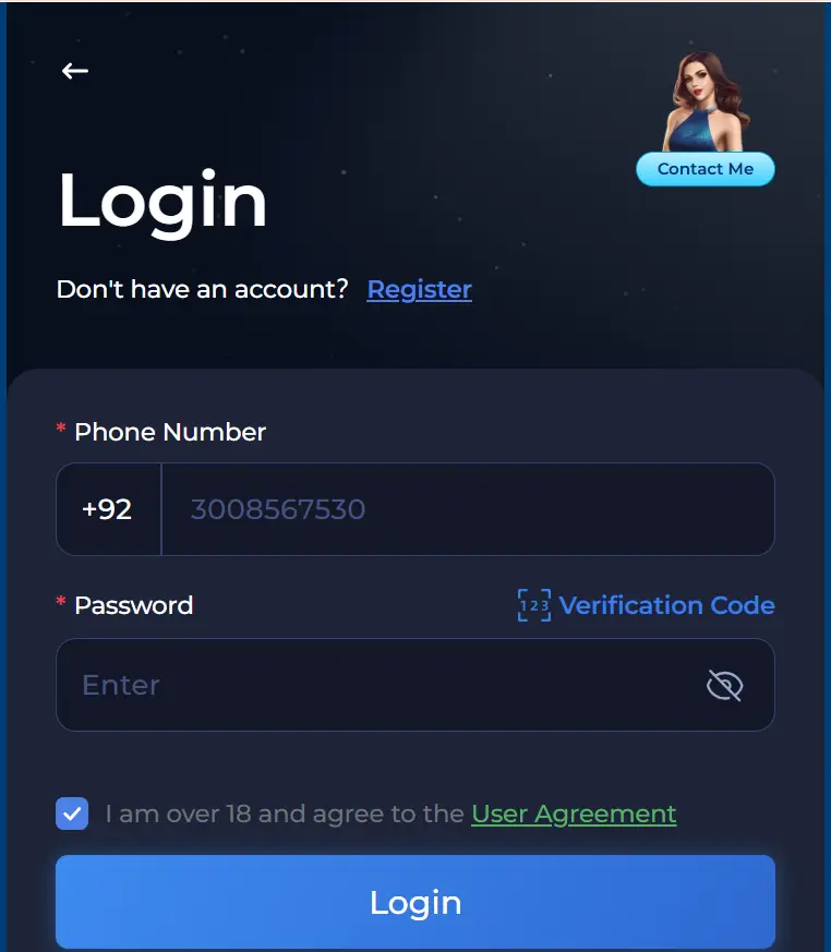 56Jeet Game login screen for Android users