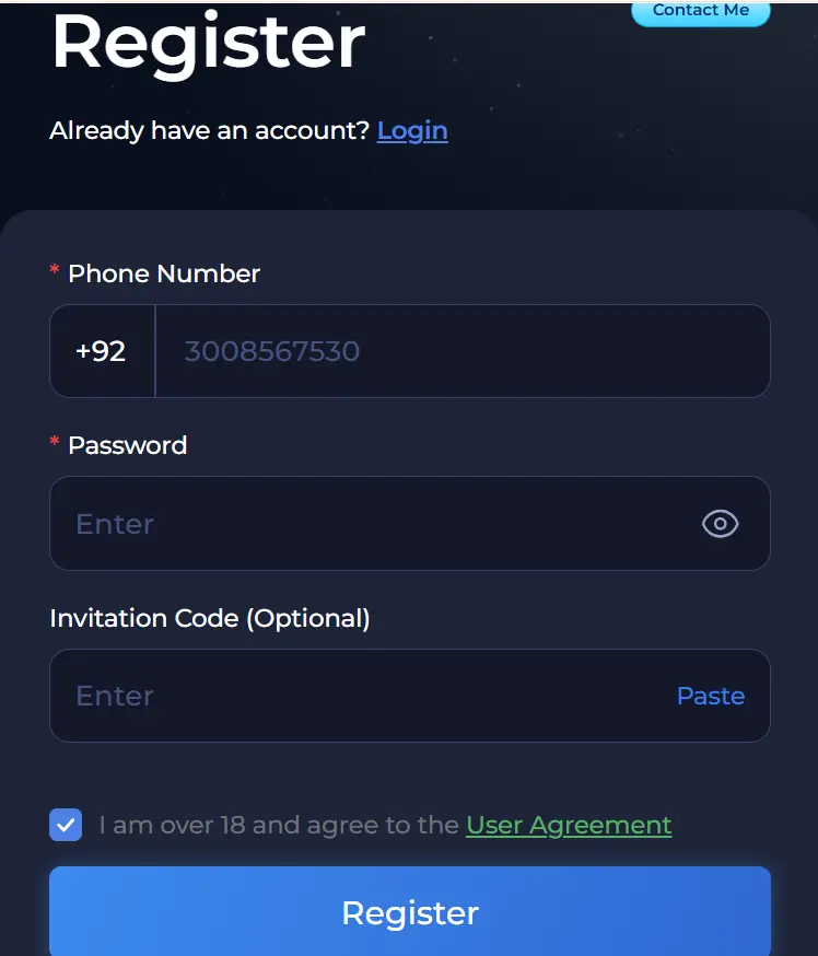 56Jeet Game registration screen for creating a new account